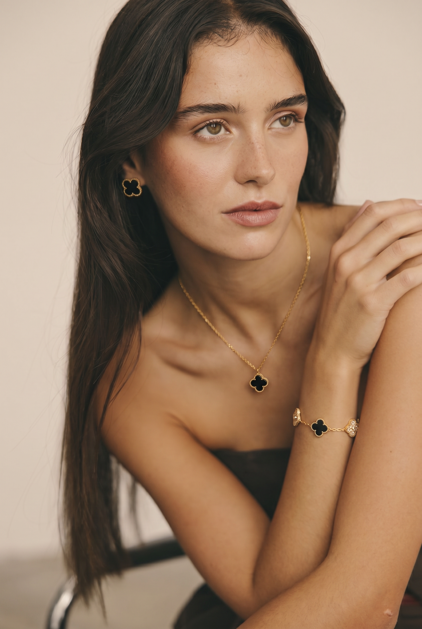 Marble Black and Gold Clover Jewelry