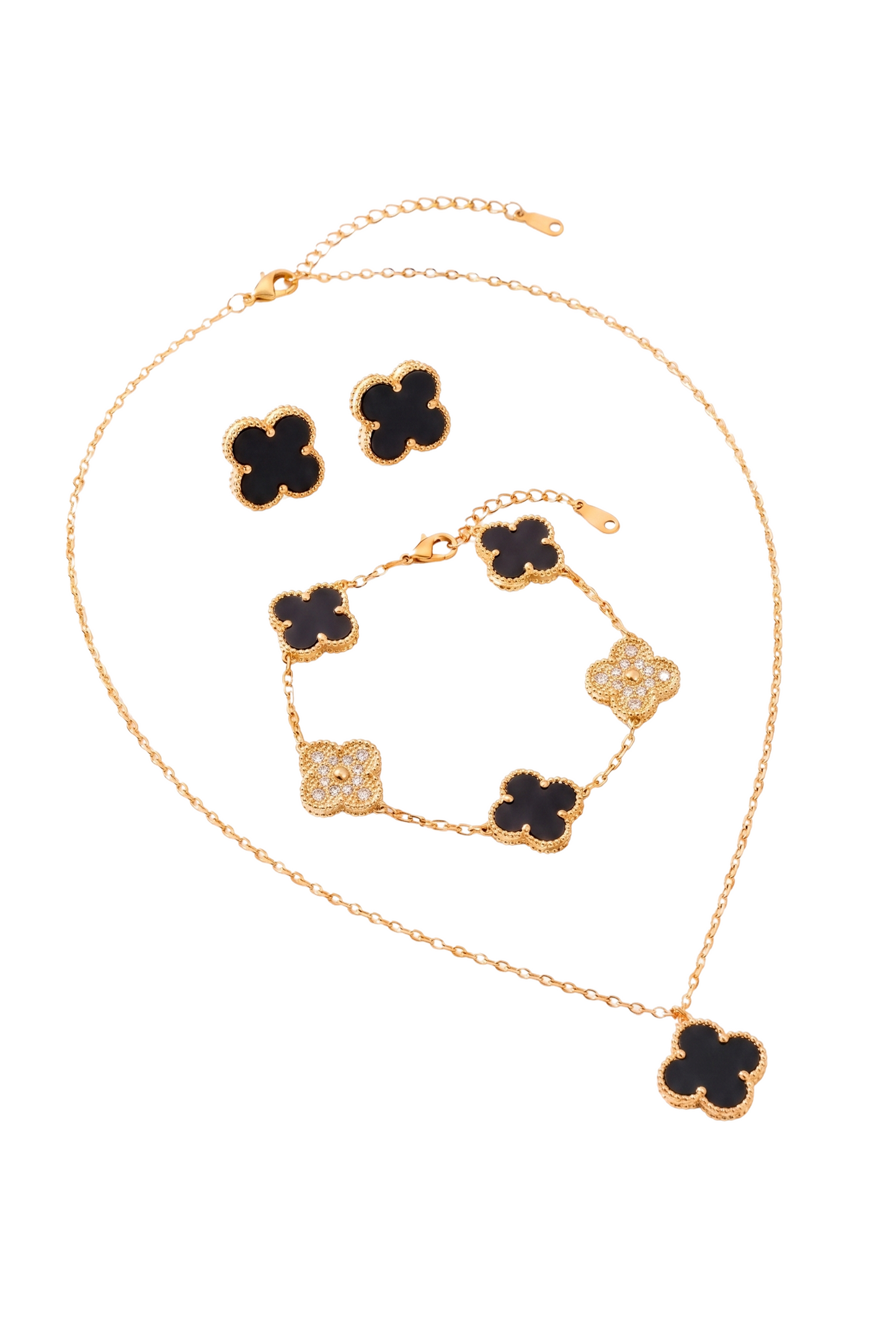 Marble Black and Gold Clover Jewelry