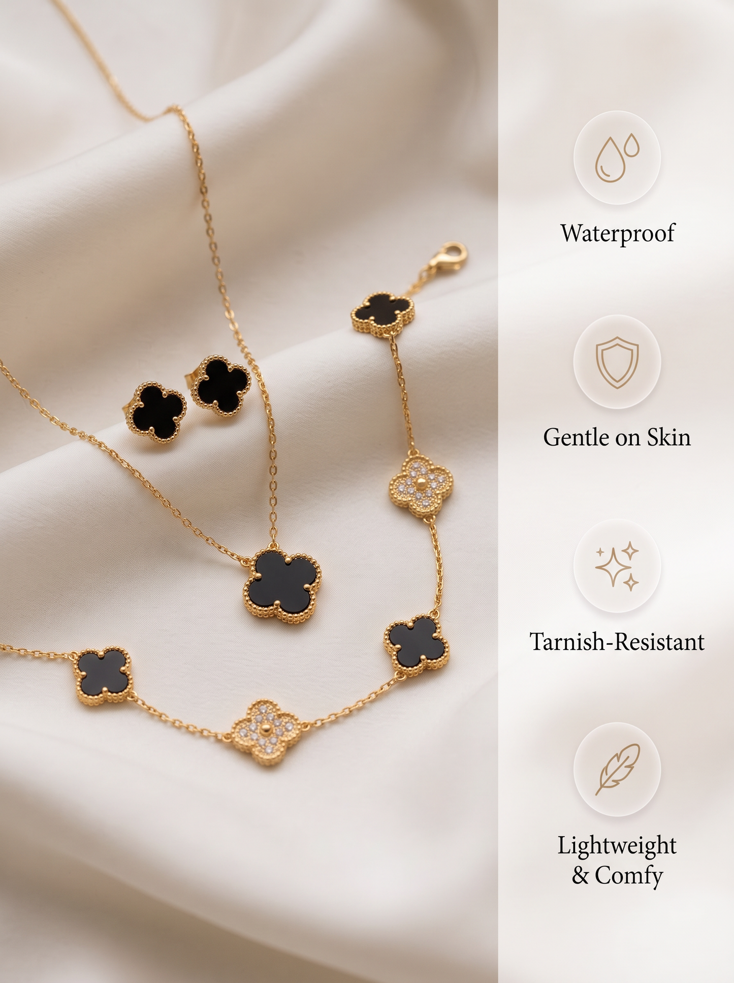 Marble Black and Gold Clover Jewelry