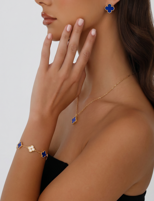 Navy Blue & Gold Rhinestone Clover Set