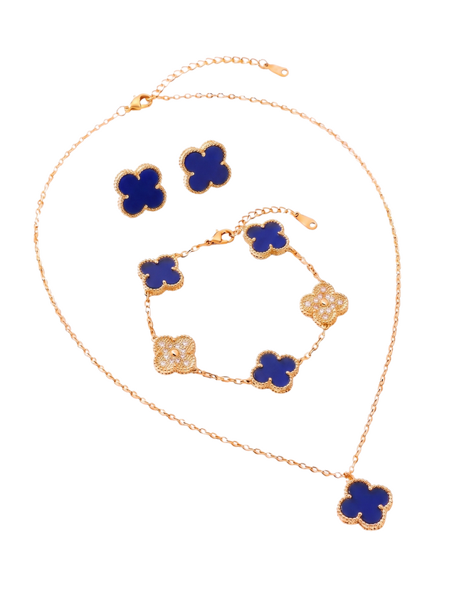 Navy Blue & Gold Rhinestone Clover Set