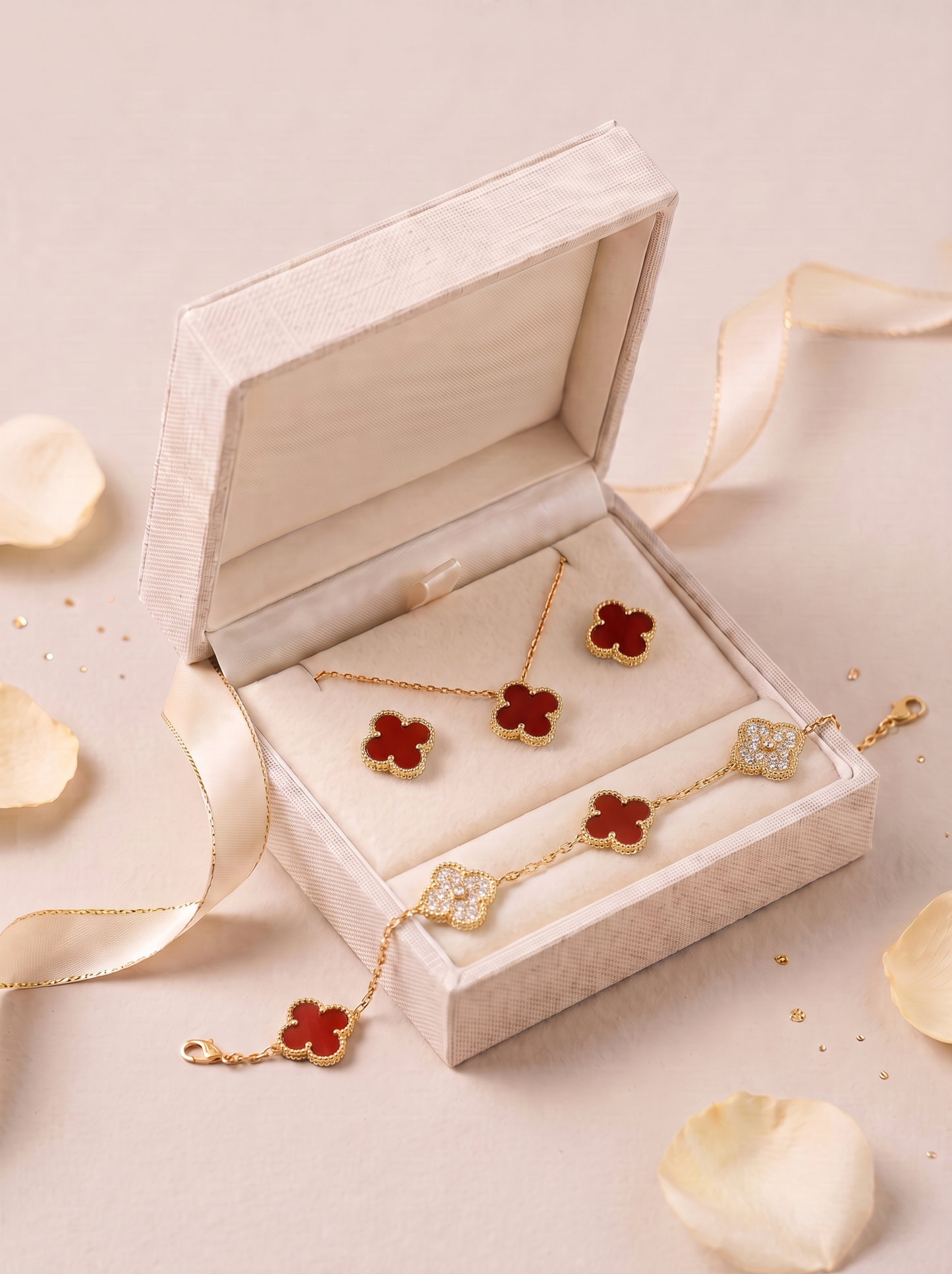Red & Gold Clover Jewelry