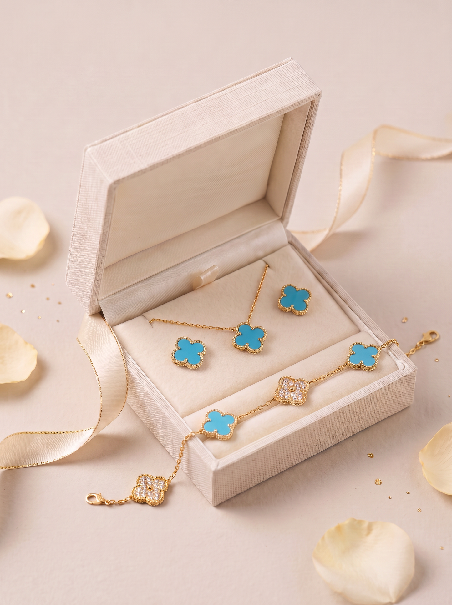 Baby Blue & Gold Clover Jewelry