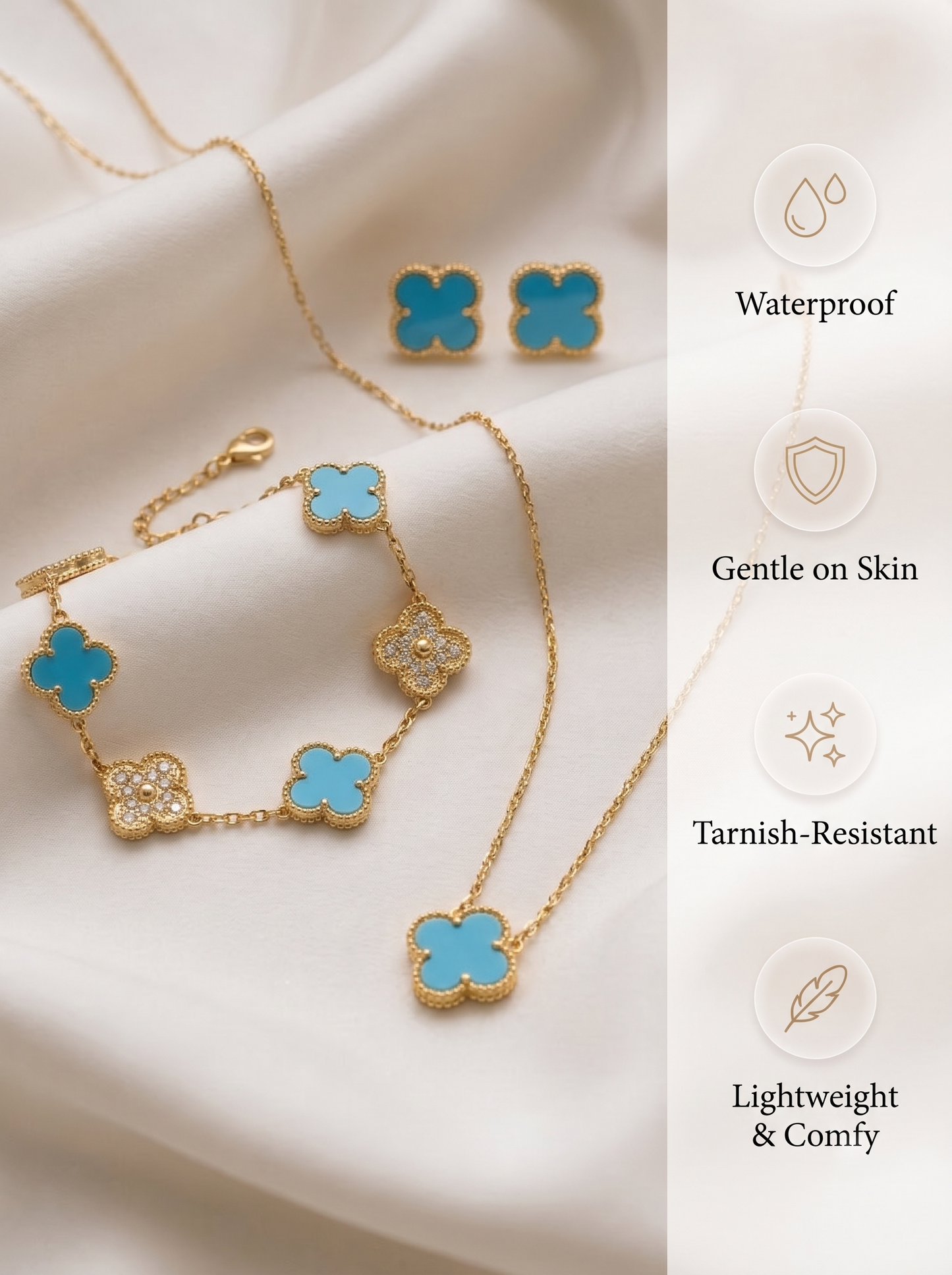 Baby Blue & Gold Clover Jewelry
