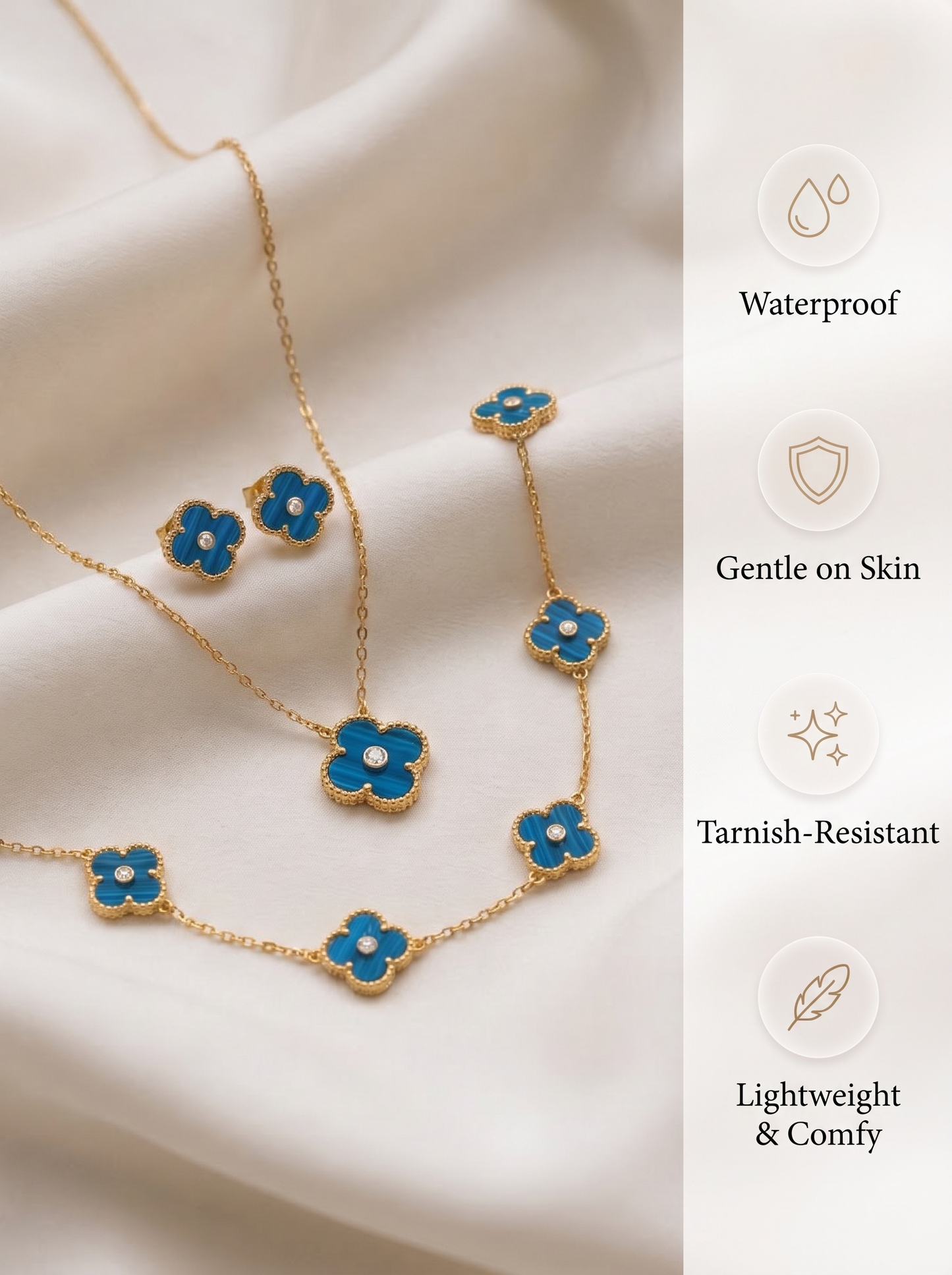 Gold Blue Mini Clover Jewelry