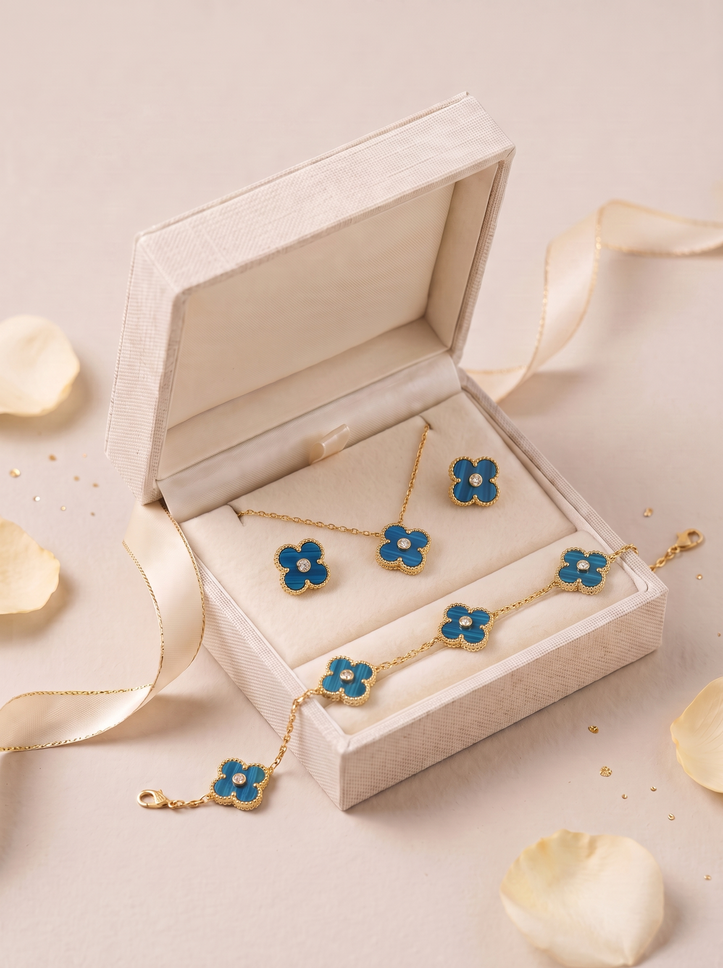 Gold Blue Mini Clover Jewelry