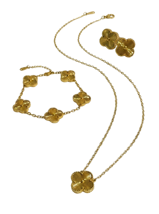 Gold Clover Set:  Necklace, Earrings, Bracelet