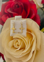 Load image into Gallery viewer, 14k Gold Cross Rhinestone Earrings
