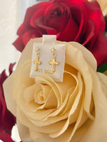 Load image into Gallery viewer, 14k Gold Cross Rhinestone Earrings
