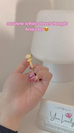 Load and play video in Gallery viewer, White Clover Rhinestone Bangle Stainless Steel Bracelet
