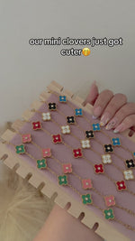 Load and play video in Gallery viewer, Gold Mini Clover Rhinestone Bracelet Stainless Steel (Green, Pink, Red, White, Black, Blue)
