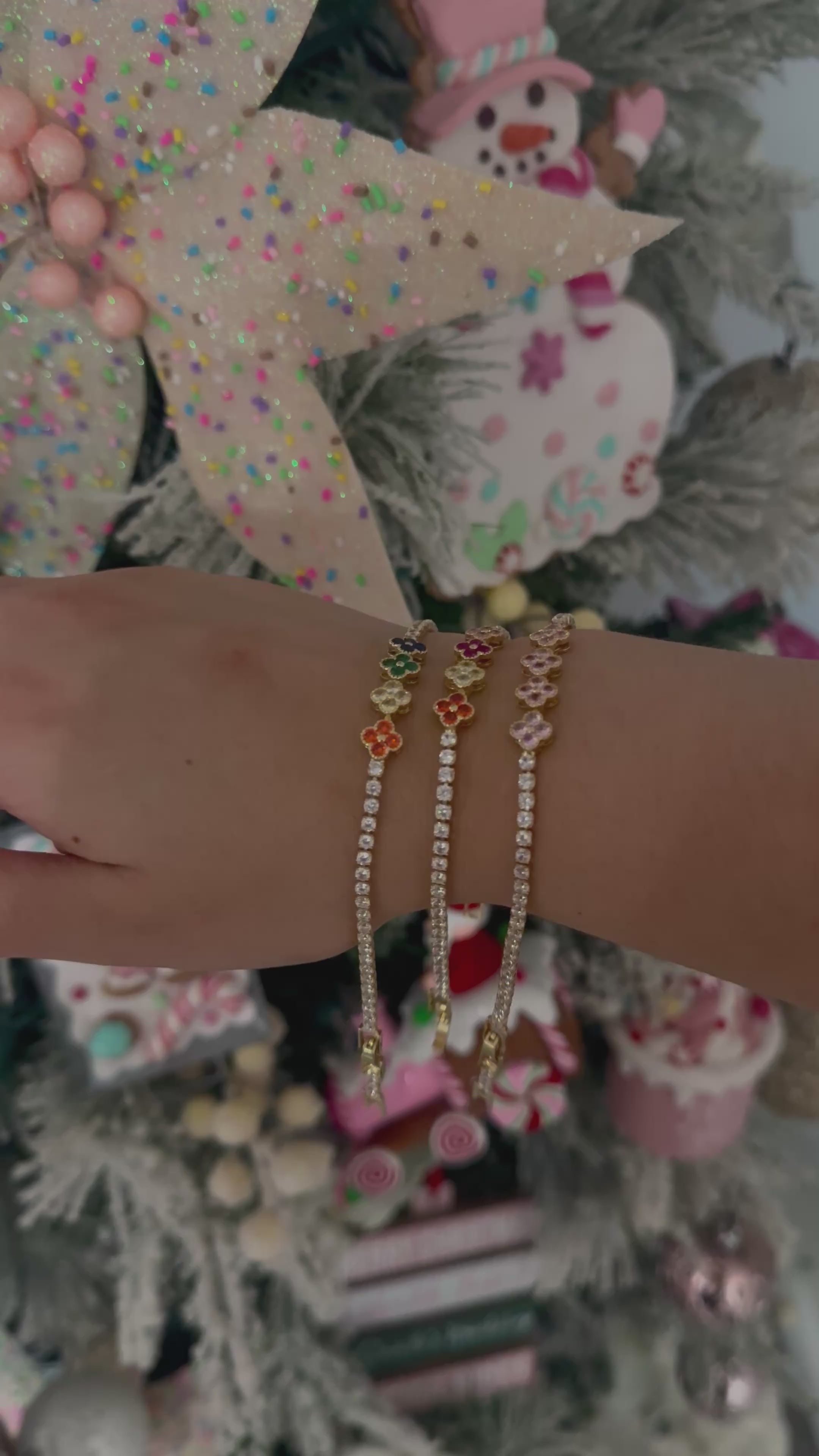 Gold Colorful Clover Tennis Stainless Steel Bracelet