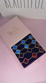 Load and play video in Gallery viewer, Gold Ocean Blue Marble Clover Stainless Steel Bracelet
