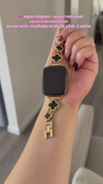 Load and play video in Gallery viewer, Watch Band Gold Clover Stainless Steel: Black, White, and Pink
