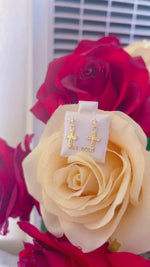 Load and play video in Gallery viewer, 14k Gold Cross Rhinestone Earrings
