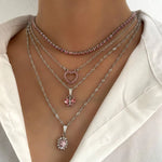 Load image into Gallery viewer, Pink Rhinestone Butterfly Necklace Set
