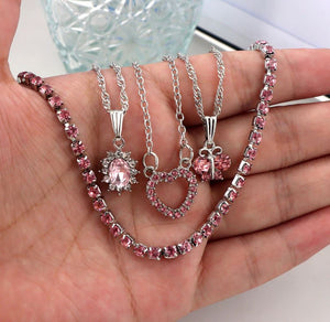 Pink Rhinestone Butterfly Necklace Set