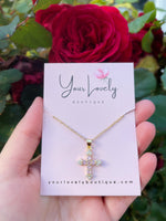 Load image into Gallery viewer, Pink Cross Rhinestone Necklace
