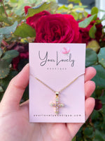 Load image into Gallery viewer, Pink Cross Rhinestone Necklace
