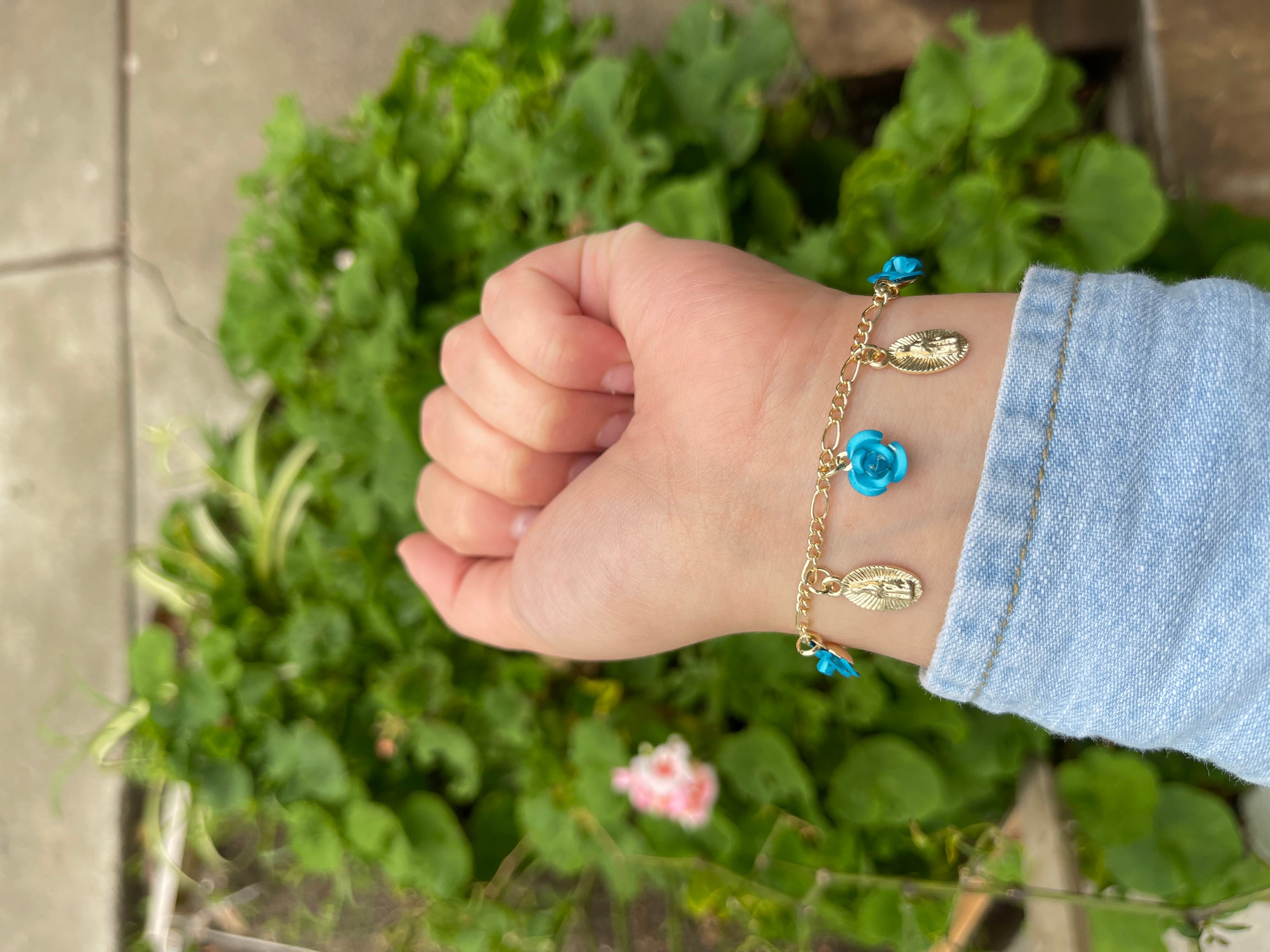 Virgencita Ocean Blue Roses Bracelet