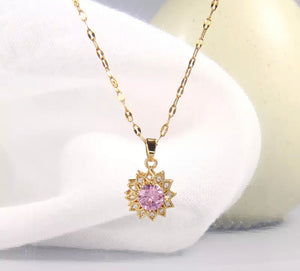 Sunflower Pink Rhinestone Necklace