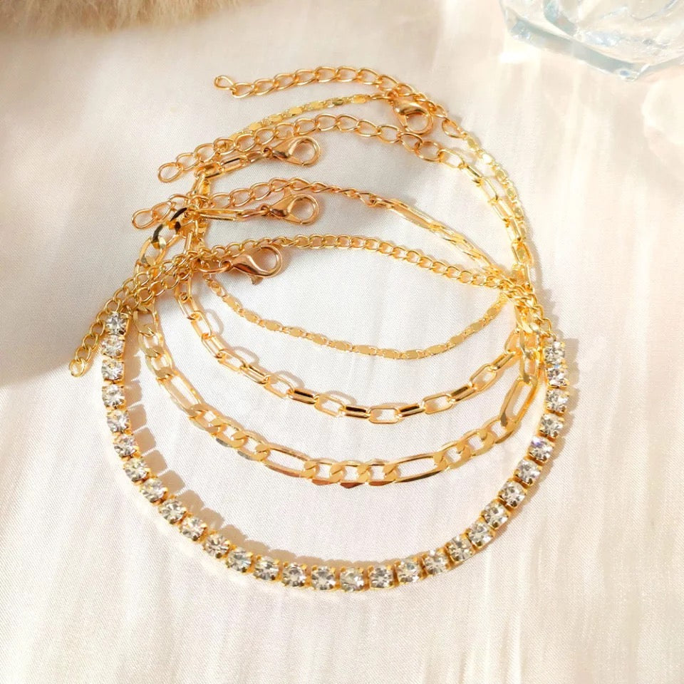 Gold Cuban Chain Bracelet Set