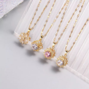 Sunflower Pink Rhinestone Necklace