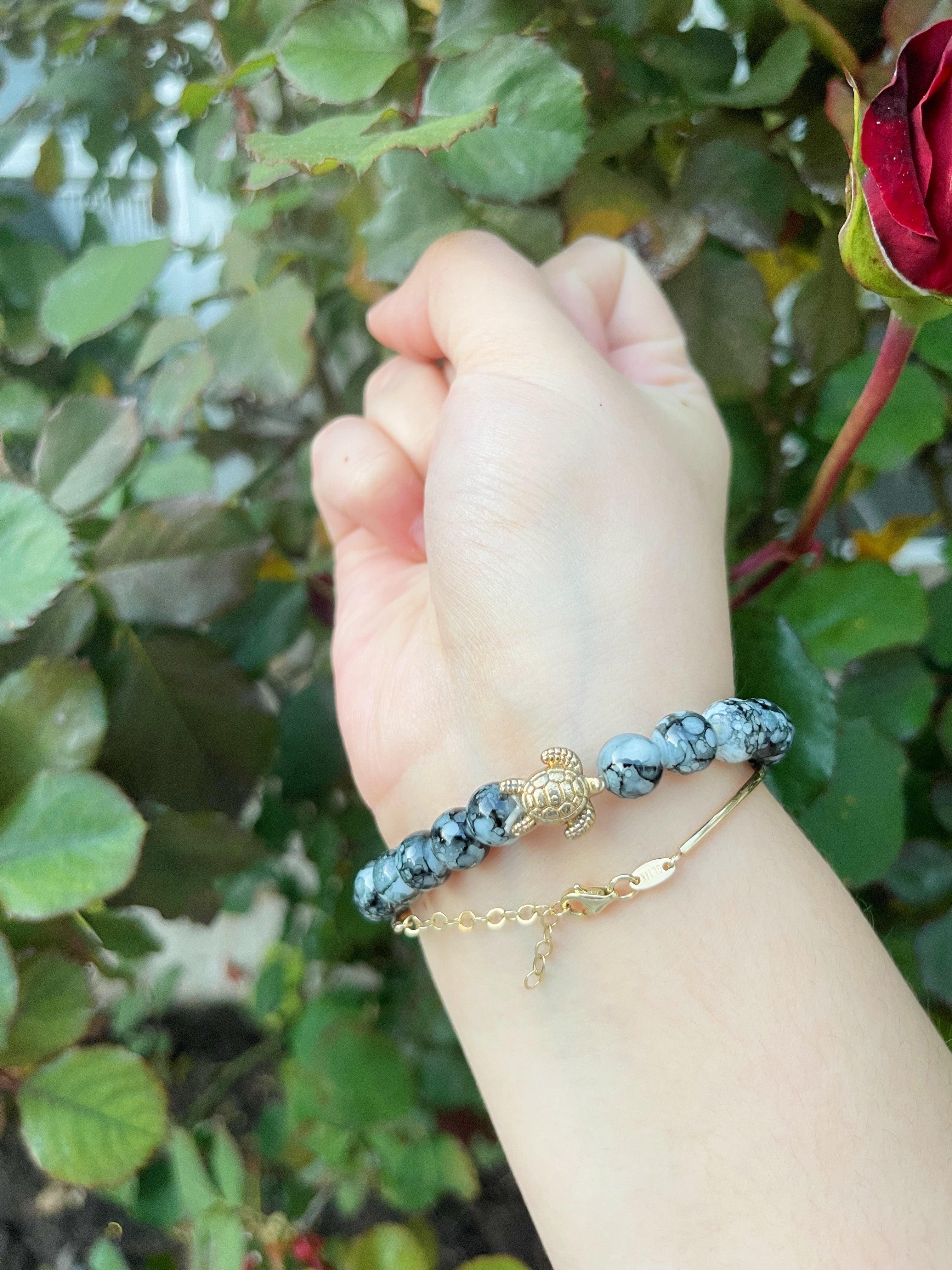 Black Marble Turtle Bracelet