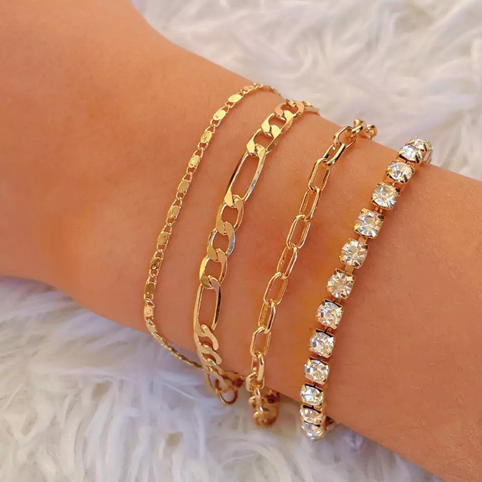 Gold Cuban Chain Bracelet Set