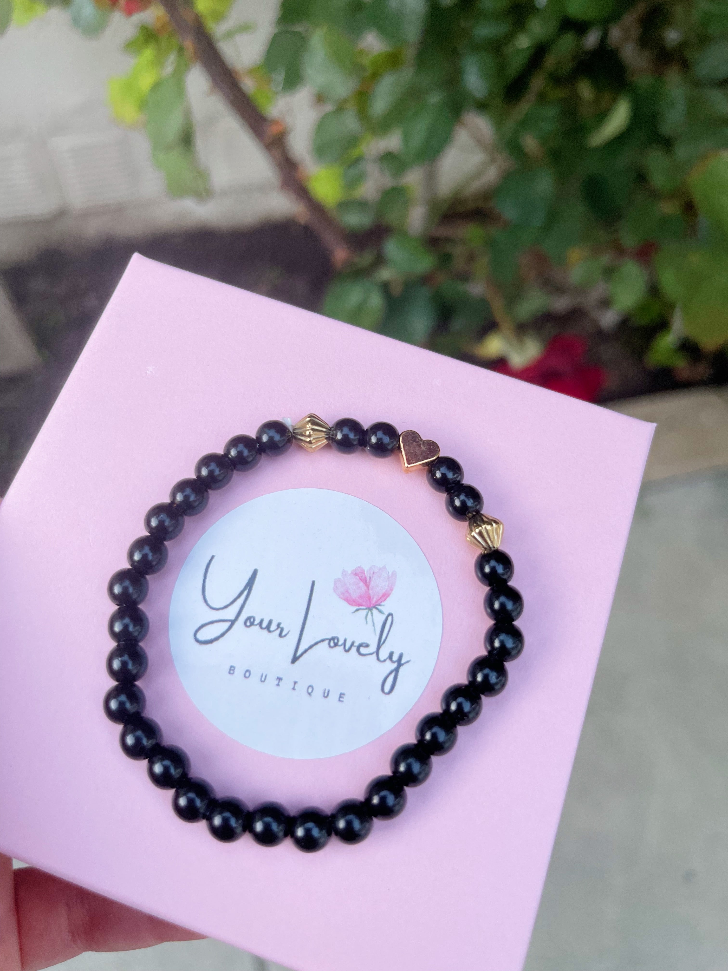 Black Quartz Heart Bracelet