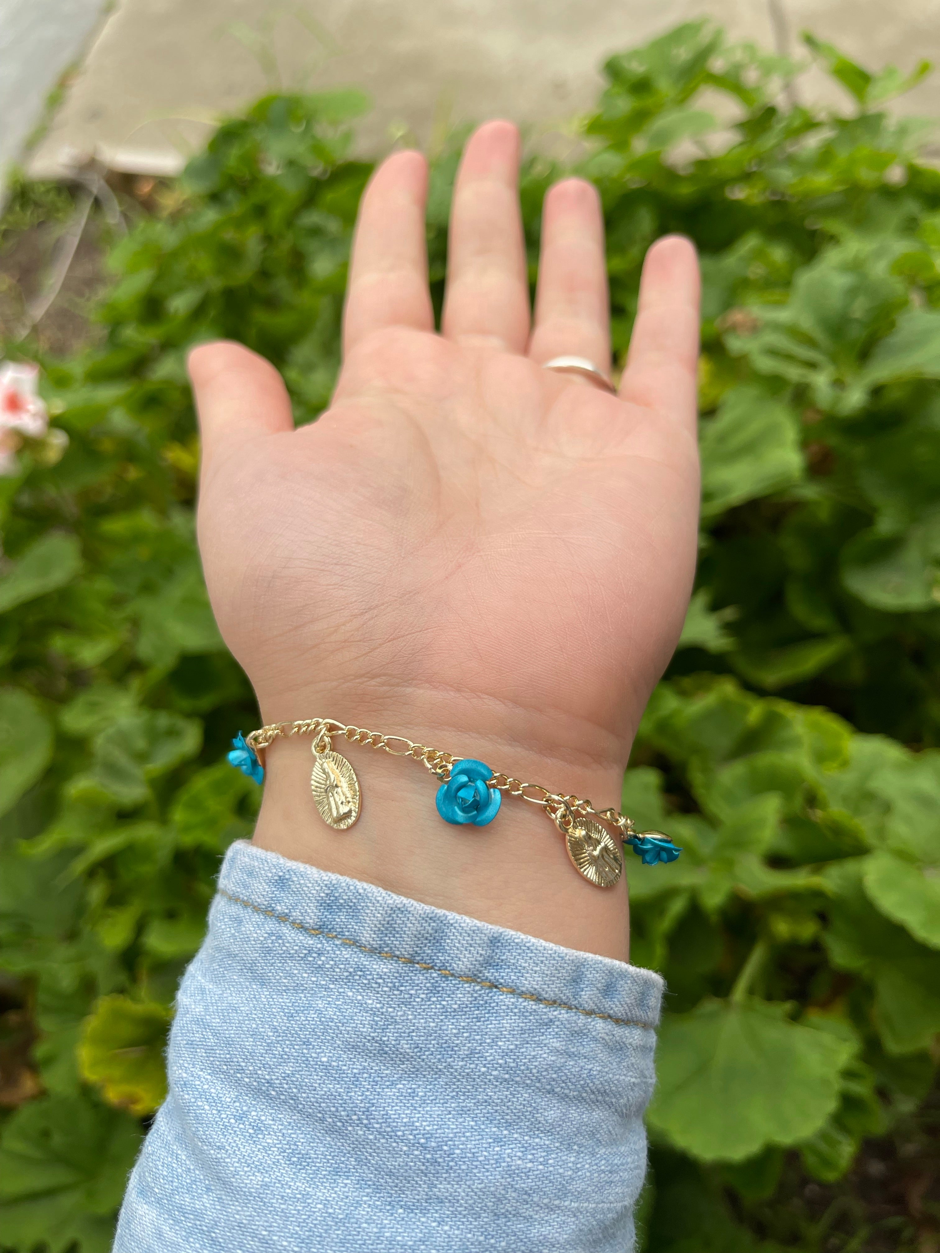 Virgencita Ocean Blue Roses Bracelet