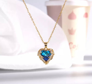 Heart & Angel Wing Blue Necklace