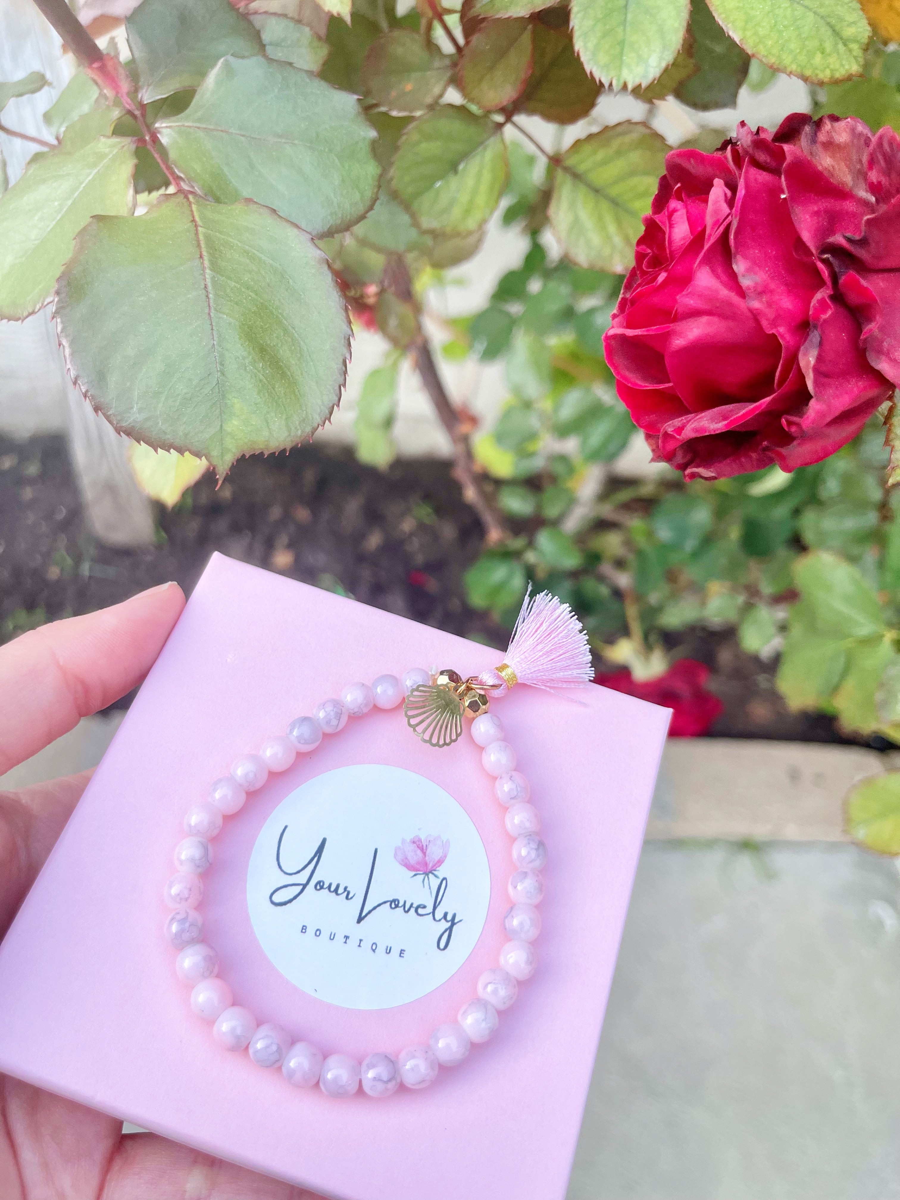 Rose Quartz Sea Shell Bracelet