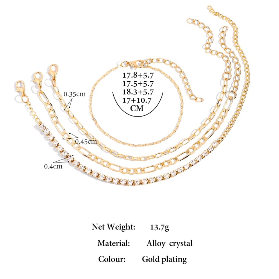 Gold Cuban Chain Bracelet Set