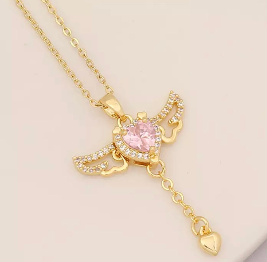 Pink Angel Wings  Necklace