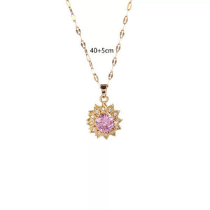 Sunflower Pink Rhinestone Necklace