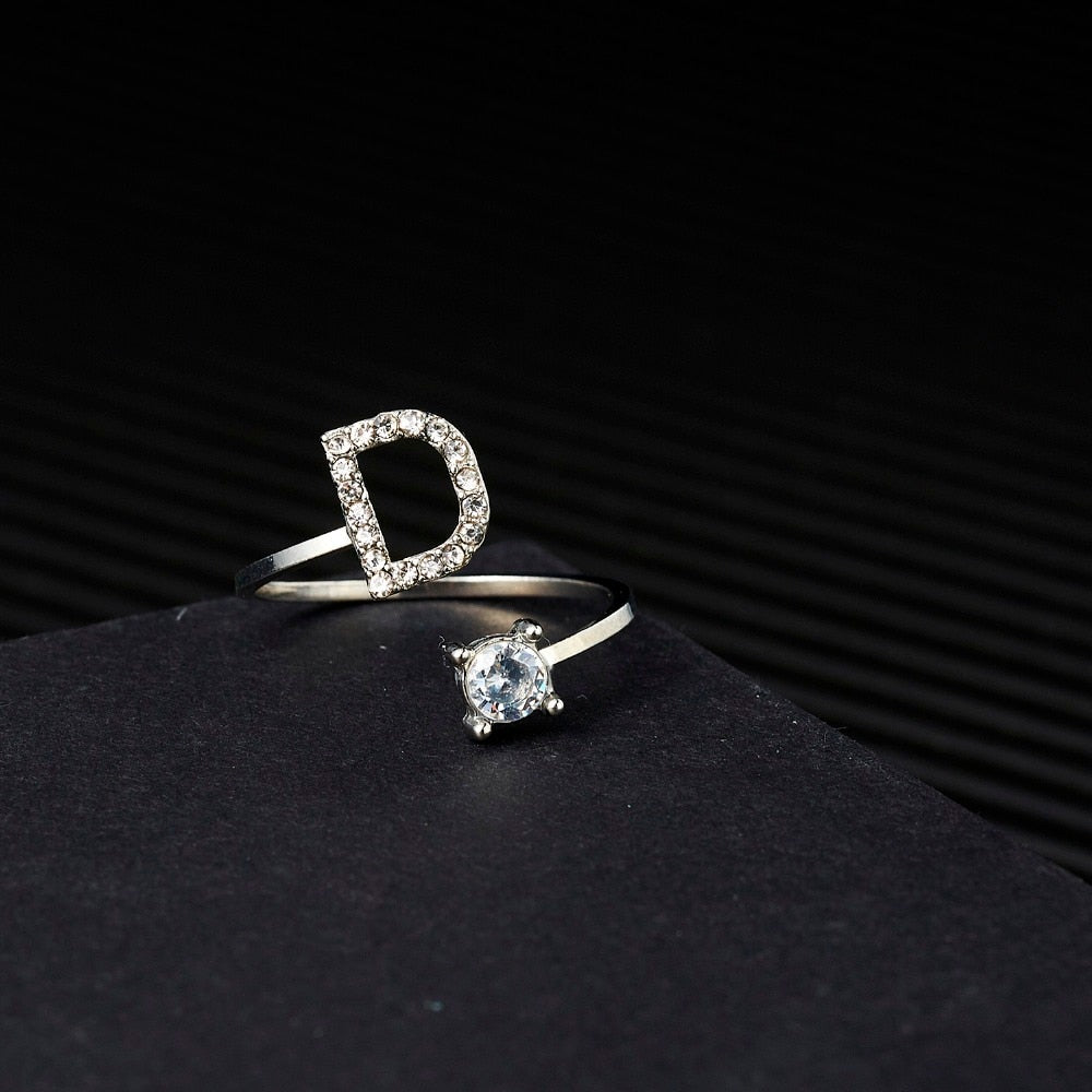 Rhinestones Letter Gold Plated Adjustable Ring