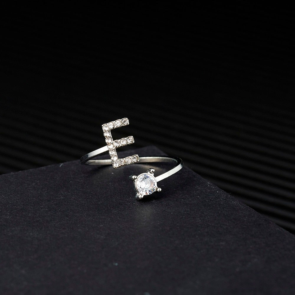 Rhinestones Letter Gold Plated Adjustable Ring