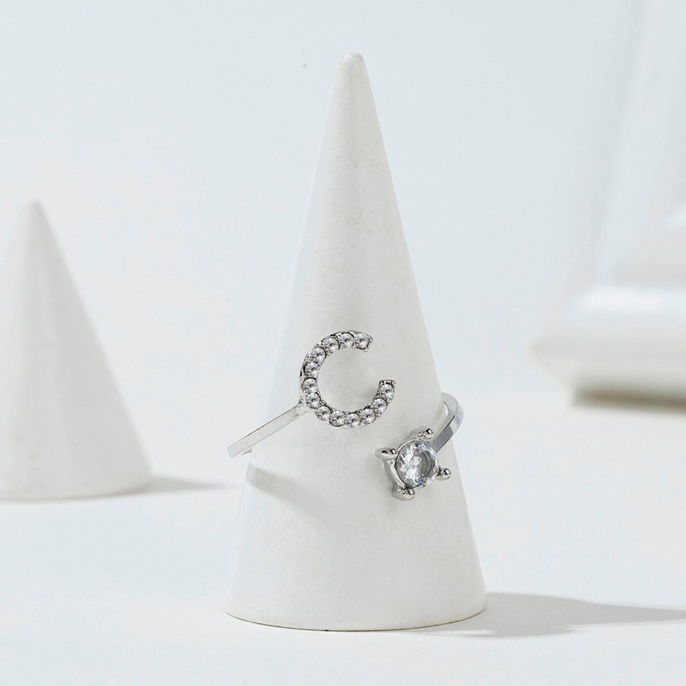 Rhinestones Letter Gold Plated Adjustable Ring
