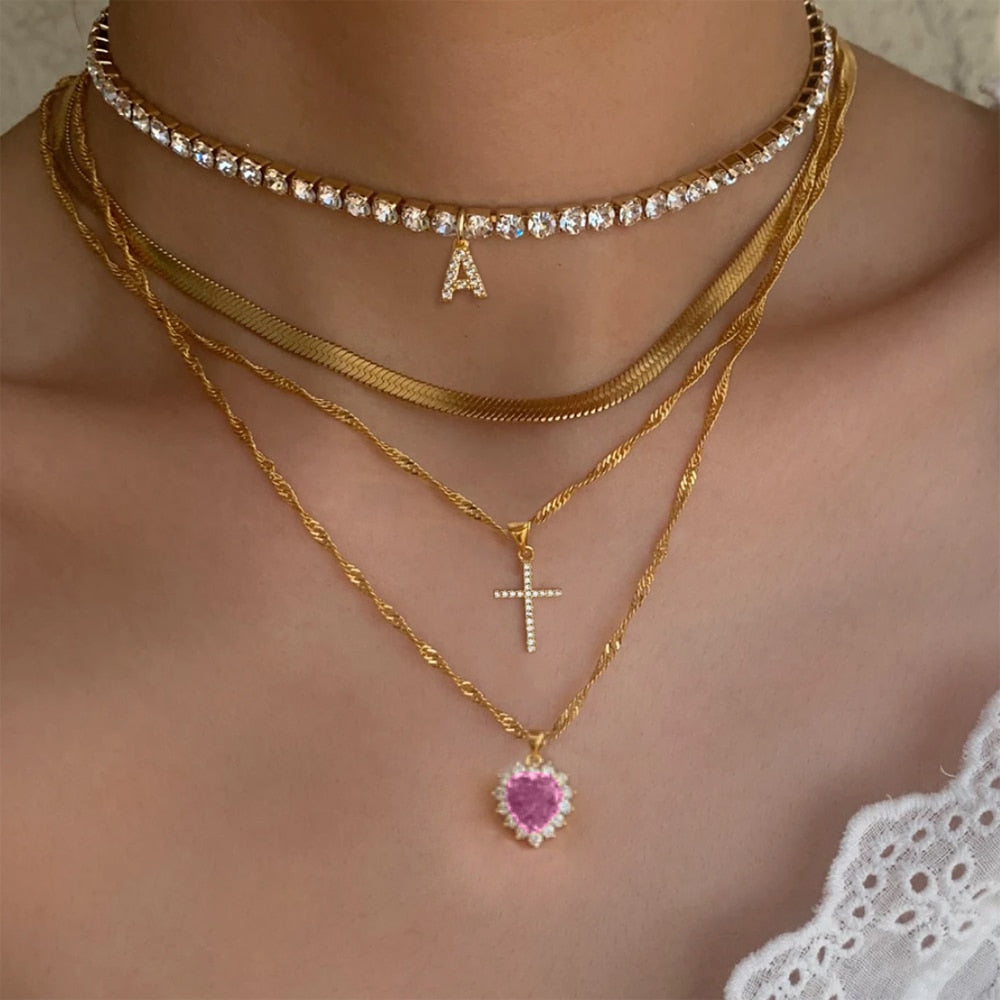 Gold Twist Chain Cross Multilayer Necklace