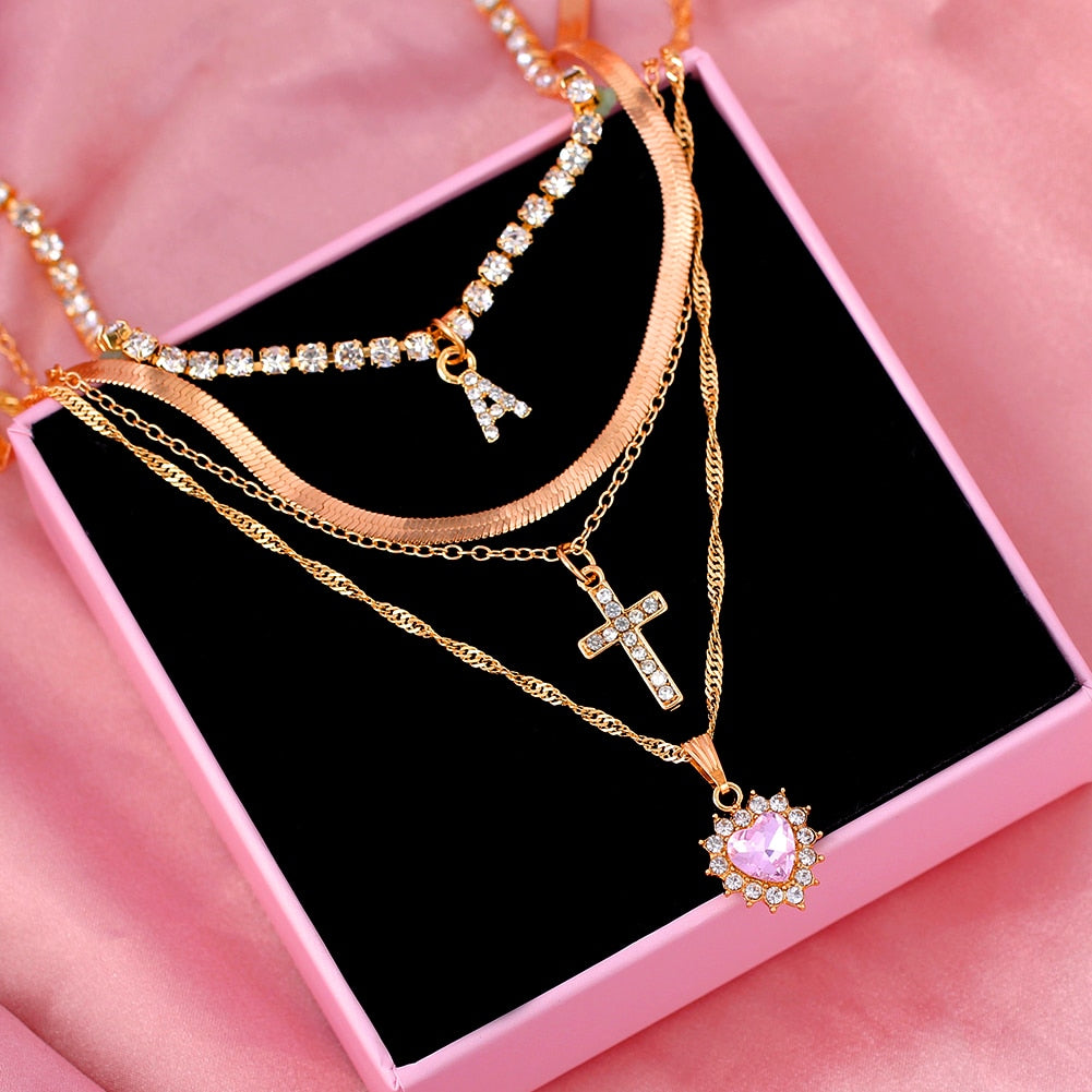 Gold Twist Chain Cross Multilayer Necklace