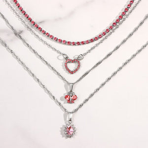 Pink Rhinestone Butterfly Necklace Set