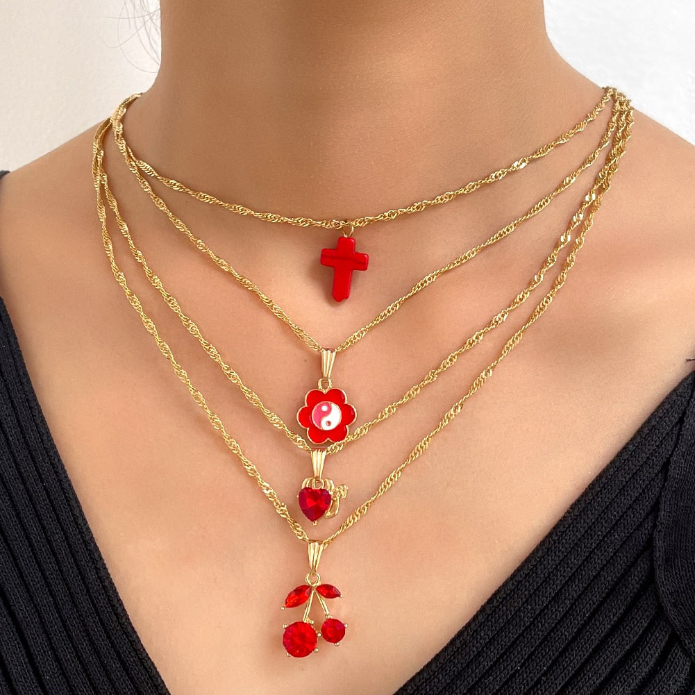 Red Cherry Necklace Set