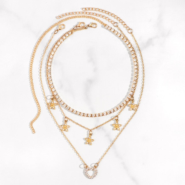 Golden Heart Crystal Necklace Set