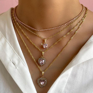 Pink Gem Necklace Set