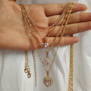 Pink Gem Necklace Set