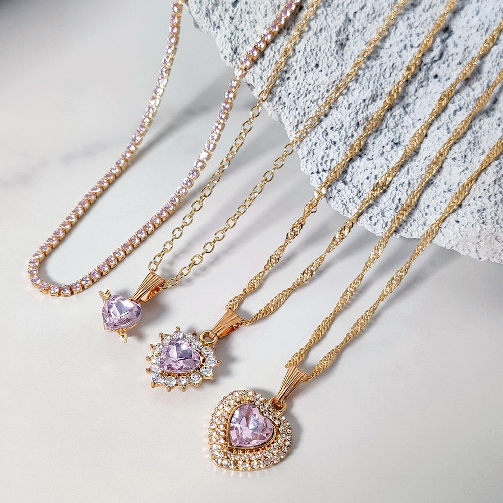 Pink Gem Necklace Set