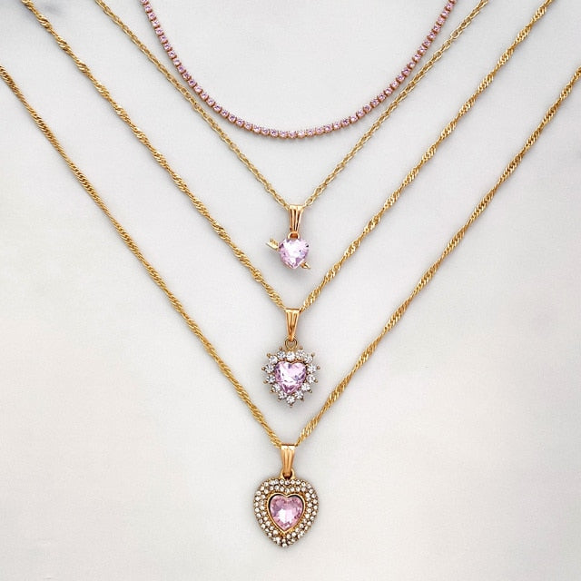 Pink Gem Necklace Set