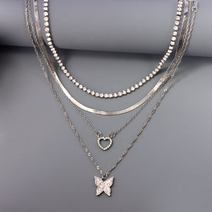 Silver Butterfly Necklace Set