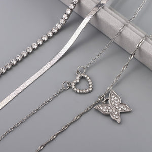 Silver Butterfly Necklace Set